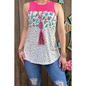 NWT Southern Stitch Size XXL Pink Cactus Leopard Print Sleeveless Tank Top Tunic